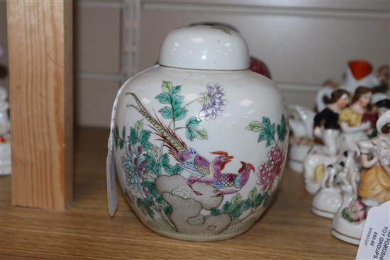 Two Chinese famille rose ginger jars and covers height 15cm